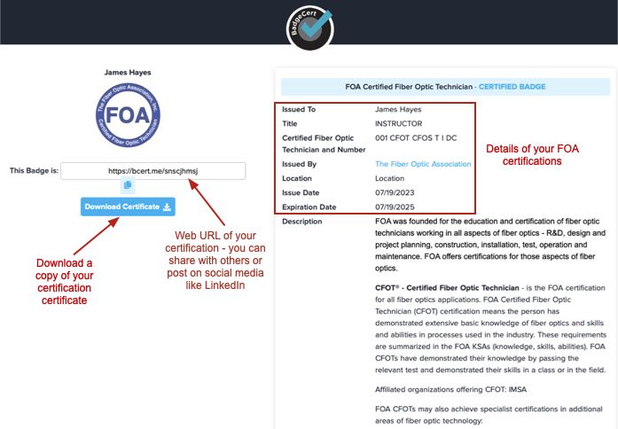 FOA Certifications online